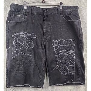 Parish Denim Shorts Mens Size 40x11 Black Raw Hem Street Wear‎ Zip Fly Stitching